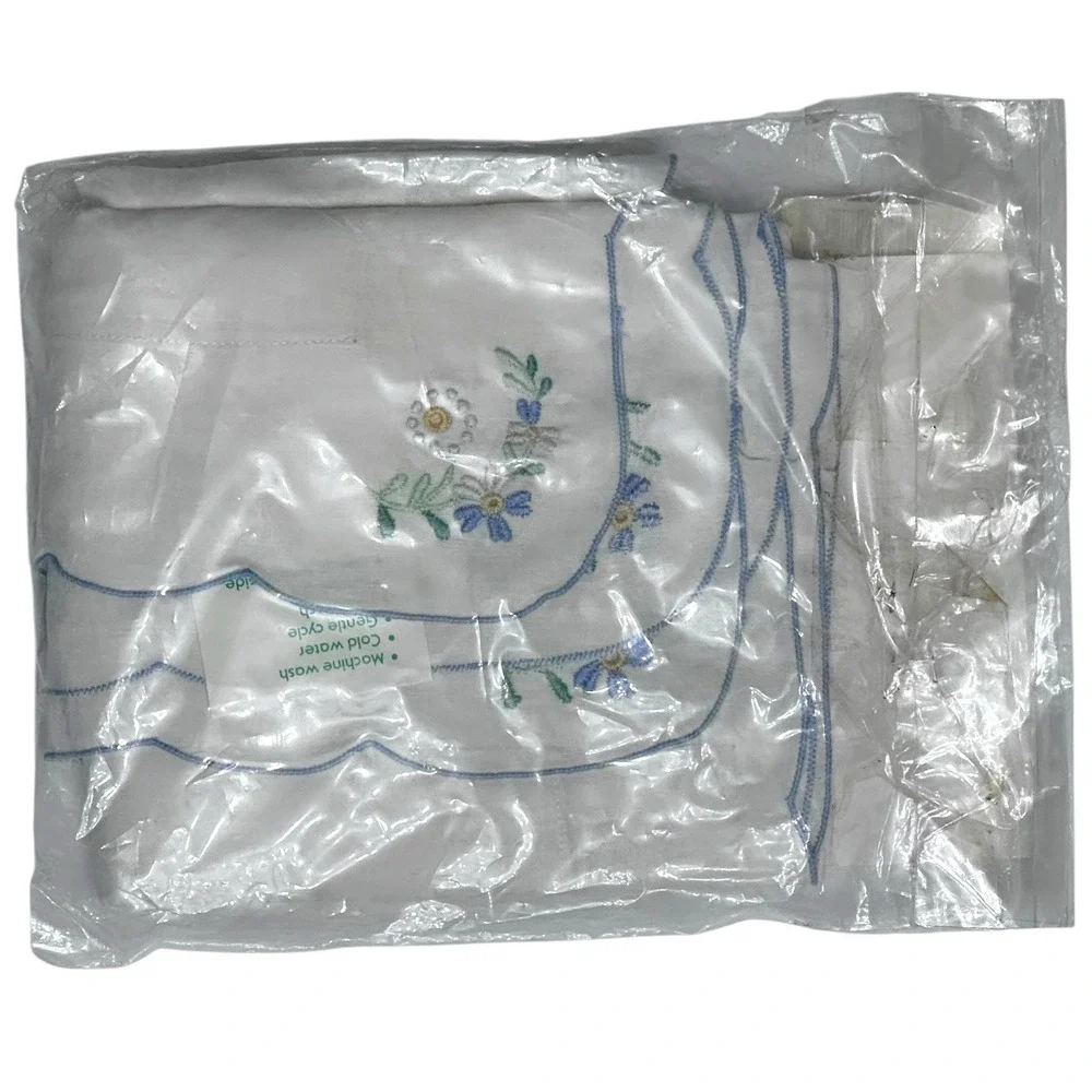 VTG Handmade Bedding Sham Linen Embroidered Floral Daisy Standard Sham White (2)